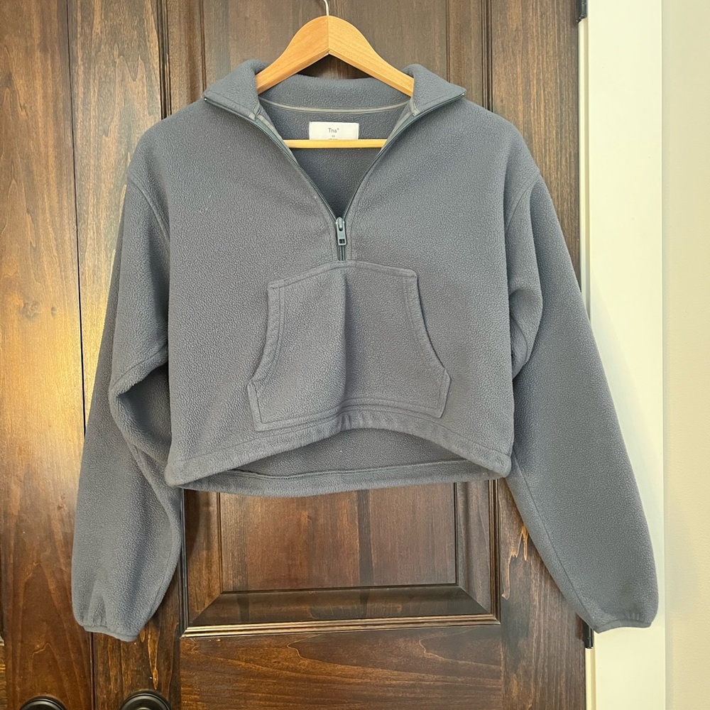 TNA blue grey Quarter-Zip Fleece Sweater